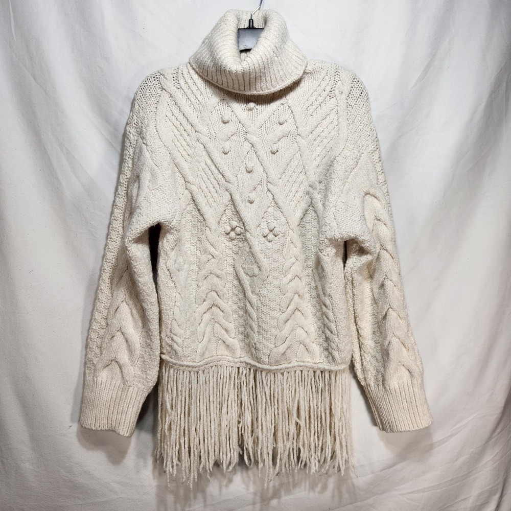 Zara Womens Fringed Knit Sweater Size Small‎ Ivory White